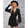 YesFashion Women's Fall Tie Waist Sweater Dress Elegant V Neck Wrap Sweater Dress Long Sleeve Knit Mini Sweater Dress - 3 of 4