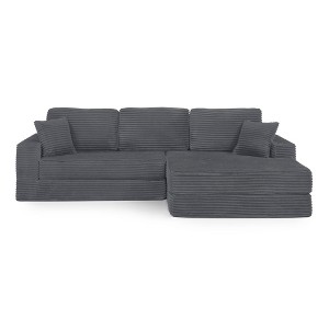 TiramisuBest Right-Facing Modular Sectional Sofa Bed,L-Shaped Corduroy Couch, Space-Saving Convertible Sofa for Living, Bedroom, Apartment,Gray - 1 of 4