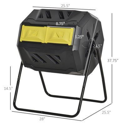 VYNXARIA Tumbling Compost Bin Outdoor 360¡ã Dual Chamber Rotating Composter 43 Gallon, Yellow