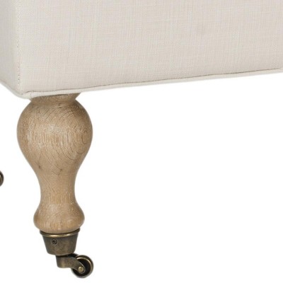 Transitional White Washed Oak and Cream Upholstered Bench/Ottoman