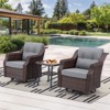 Buenhomino 3-Piece Outdoor Wicker Swivel Rocker Chair Set with Side Table, All-Weather PE Rattan Glider Chairs with Cushions for Patio or Deck - 2 of 4
