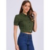 Allegra K Women's Casual Point Collar Button Down Puff Sleeve Crop Denim Jackets - 2 of 4
