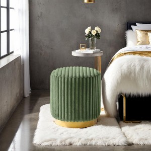 Sapphtopaz Modern Ottoman with Stripes Tufted Upholstered Accent Stool with Gold Finish Metal Base Round Footstool for Living Room, Entryway - 1 of 4
