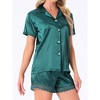 INSPIRE CHIC Women's Satin Silky Button Down Short Sleeve and Shorts with Lace Trim 2 Pcs Pajamas Set - 2 of 4