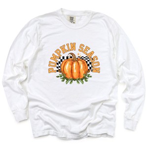Simply Sage Market Pumpkin Season Checkered Garment Dyed Long Sleeve - 1 of 4