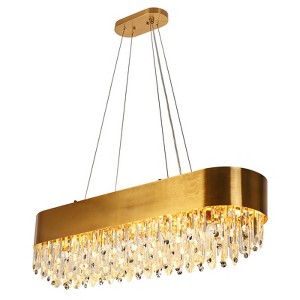 LNC Lcarium 10-Lights 37" Luxury and Glam Rectangle Crystal Kitchen Island Lights, Gold - 1 of 4