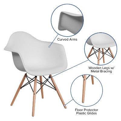 Chic Alonza White Polypropylene Accent Chair with Wooden Legs