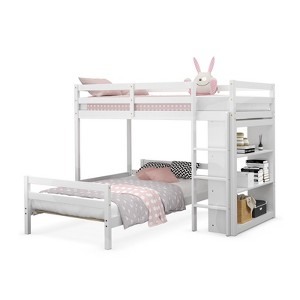 Infans Twin Over Twin Loft Bunk Bed Wood w/Bookcase Guardrail Ladder Kids Bedroom - 1 of 4