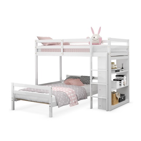 Infans Twin Over Twin Loft Bunk Bed Wood w/Bookcase Guardrail Ladder Kids Bedroom - image 1 of 4