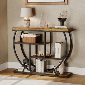 3-Tier Industrial Entryway Table with Semicircular Metal Frame, Open Shelf Console Sofa Table for Living Room, Hallway, Foyer Storage Accent Table - 1 of 4