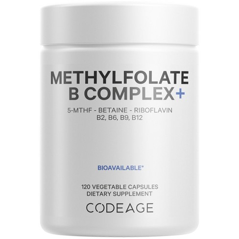 Codeage Methylfolate B Complex, Folate & Riboflavin, Vitamins B6 & B12, 5  MTHF, Betaine - 120ct