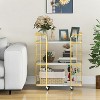 Tangkula 3 Rolling Bar Cart Gold 3-Tier Kitchen Utility Cart Steel Frame w/ Marble-Finish Top & Convenient Handle Lockable Casters Metal Serving Cart - 3 of 4