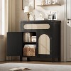 Rattan Sideboard Buffet Cabinets with Storage, Farmhouse Kitchen Accent Storage Cabinet with Drawer, Boho Wooden Coffee Bar Cabinet, - 2 of 4