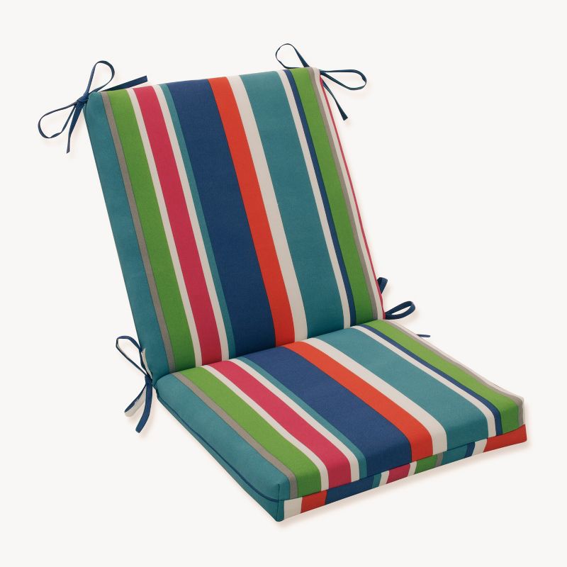 St. Lucia Stripe Squared Corners Outdoor Chair Cushion Blue - Pillow Perfect, 1 of 6