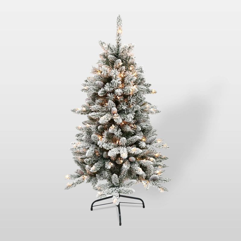 4.5ft Pre-Lit Flocked Bradford Fir Tree Artificial Christmas Tree - Puleo, 1 of 5