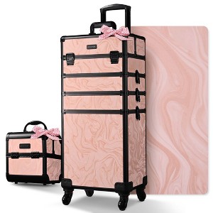 Byootique Rolling Makeup Train Case Trolley w/ Cube Case Cosmetic Organizer Pink - 1 of 4