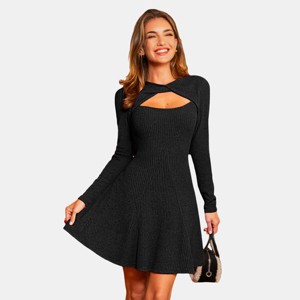 Women's Red Cozy Ribbed Knit Cutout Skater Dress - Cupshe - 1 of 4