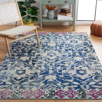 Ivory and Navy Rectangular Synthetic Area Rug