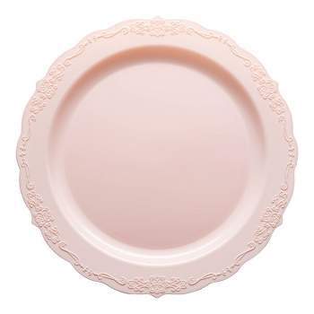 Smarty Had A Party 10" Pink Vintage Round Disposable Plastic Dinner Plates (120 Plates)