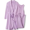 Lands' End Women's Brushed Cozy Waffle Jersey 3 Piece Pajama Set - Tank Top Pant and Robe - 3 of 4
