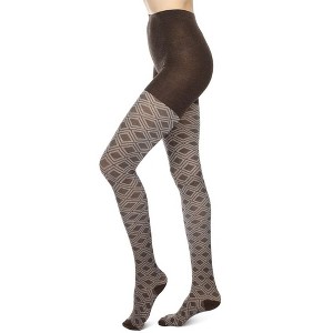 Memoi Diamond Daze Cotton Blend Sweater Tights Brown Heather M-L - 1 of 4