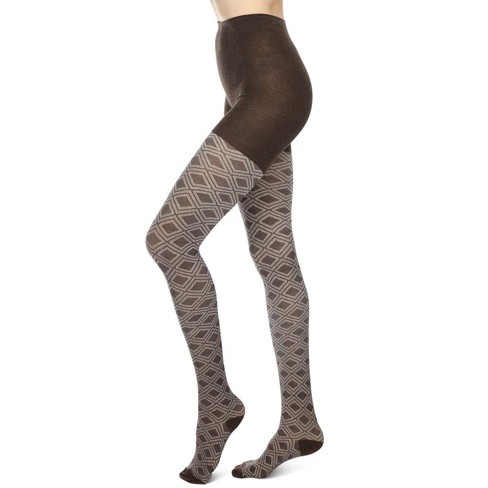 Memoi Diamond Daze Cotton Blend Sweater Tights Brown Heather M L