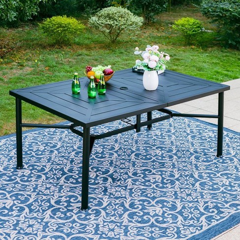 Outdoor Stainless Steel Rectangle Dining Table with Umbrella Hole - Captiva Designs - image 1 of 4