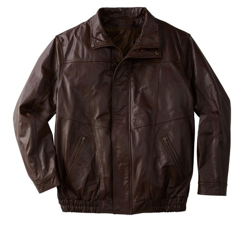 KingSize Men's Big & Tall Leather Bomber Jacket - Tall - 3XL, Brown