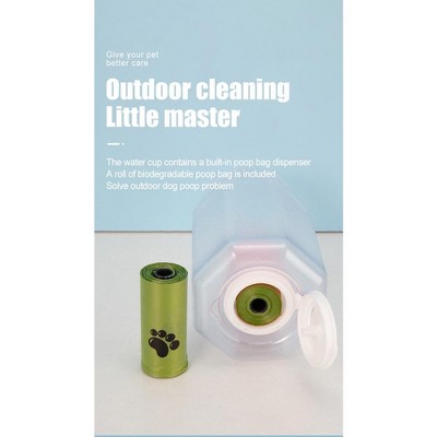 Pink 3-in-1 Dog Water Bottle with Food Container and Poop Bag Holder