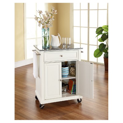 Gray Granite Top White Kitchen Island Cart with Storage