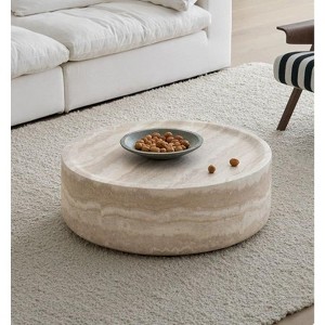 NicBex Cylinder Faux Travertine Textured Coffee Table for Living Room,Round Tea Table,Simple Center Table - 1 of 4
