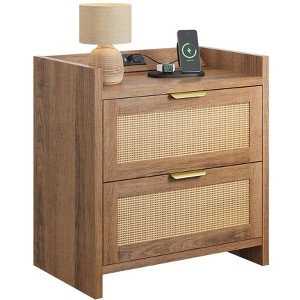 GALAXHERO Rattan Nightstands, Night Stand with Charging Station Boho Bed Side Table with 2 Drawers, End Tables Bedroom, Living Room - 1 of 4