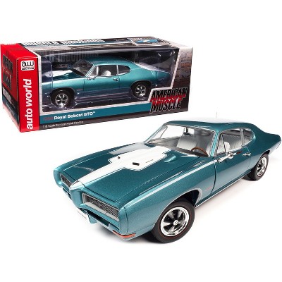 1968 Pontiac Royal Bobcat GTO Meridian Turquoise and White with White  Interior 1/18 Diecast Model Car by Auto World