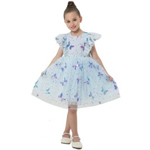 2Bunnies Girls Sparkly Sequin Butterfly Embellishment Tulle Birthday Party Dress - 1 of 4