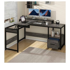 65inch L Shaped Desk with Lift Top Corner Computer Desk Office Desk With File Drawer for Home Office - 1 of 4