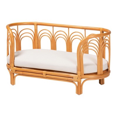 Nariko Bohemian Light Honey Rattan Pet Bed with Cushion