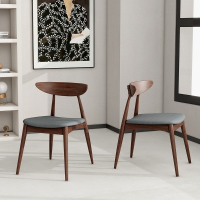 Mid-Century Dining Chairs Set of 2 with Curved Backrest,Plush Cushion and Rubberwood Frame for Dining Room-Baofuwish