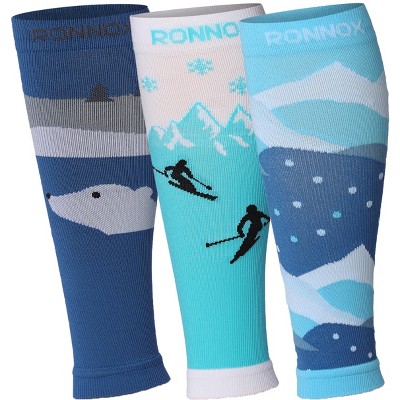 Tipi Toe Unisex 3 Pairs Winter Wonderland Blues Arctic Inspirations Calf Compression Tube Sleeves 12-14 mmHg Great for Athletic & Medical Use