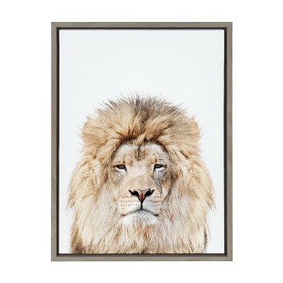 Sylvie Lion Stare Portrait Framed Canvas in Gray