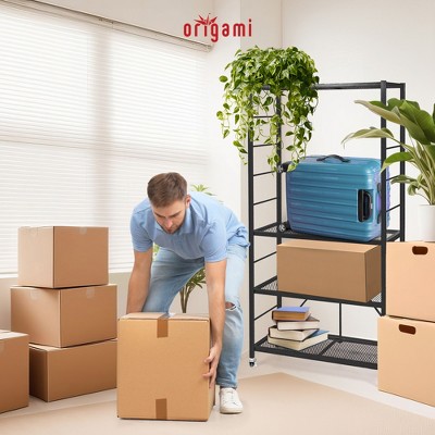 Origami Black Adjustable Steel Garage Storage Rack with Wheels