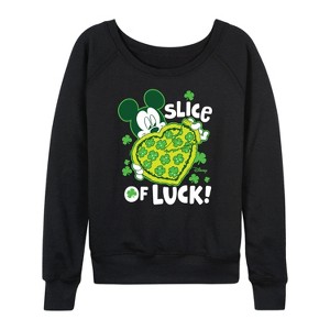 Women's - Disney - Slice Of Luck Lightweight French Terry Wide Neck Long Sleeve Shirt - 1 of 4