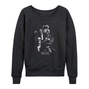 Women's - Universal - Monster Collage Lightweight French Terry Wide Neck Long Sleeve Graphic Shirt - 1 of 4