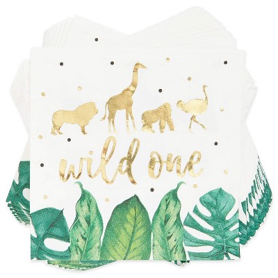 Sparkle and Bash 50-Pack Wild One Safari Disposable Paper Napkins 1st Birthday Party Supplies