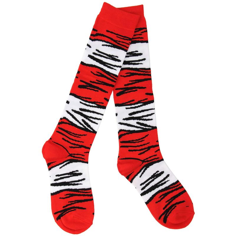 HalloweenCostumes.com One Size Fits Most  Dr. Seuss Cat in The Hat Striped Costume Socks for Kids., Black/Red/White, 4 of 5