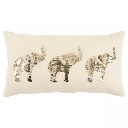 14"x26" Oversized Elephants Lumbar Throw Pillow White/Champagne - Rizzy Home