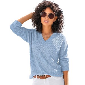 Women's Ribbed V-Neck Sweater - LASCANA - 1 of 4