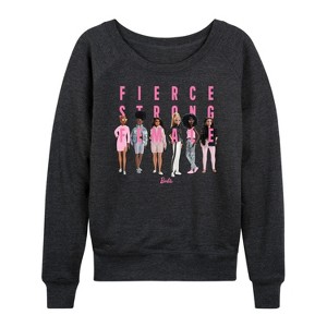 Women's - Barbie - Fierce Strong Female Lightweight French Terry Wide Neck Long Sleeve Shirt - 1 of 4