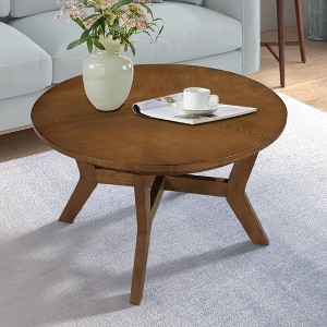 CAVINAS Coffee Tables for Living Room Round Coffee Table Farmhouse Circle Wood Center Table Tea Table with Walnut Top for Apartment - 1 of 4