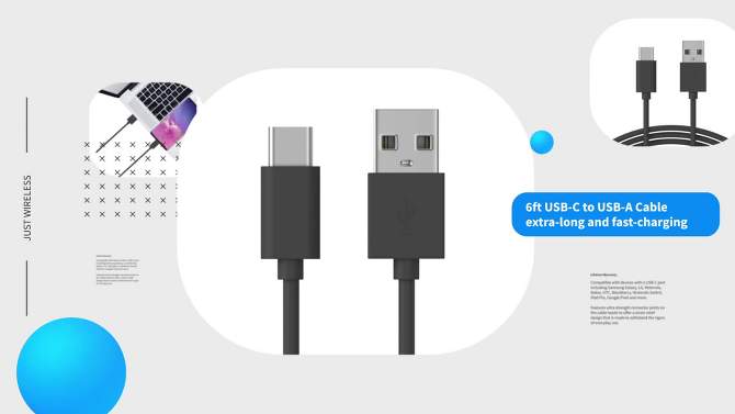 Just Wireless 6&#39; TPU Type-C to USB-A Cable - Gray, 2 of 11, play video