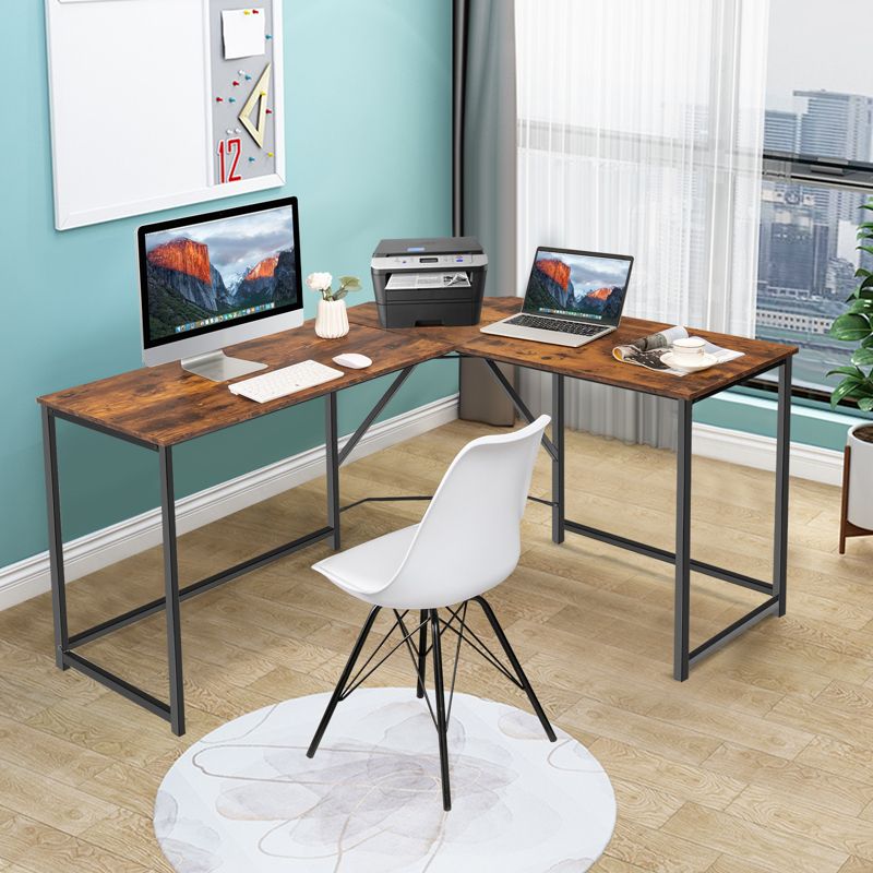 Tangkula L Shaped Gaming Desk Corner Computer Desk Workstation for Home Office Brown/Black, 2 of 7